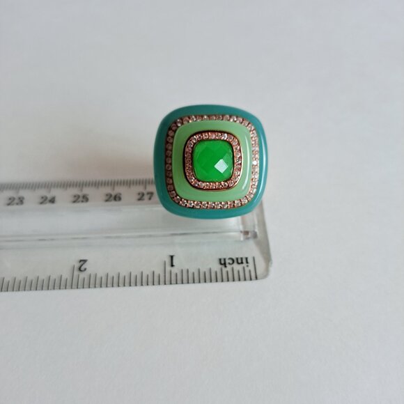 New Angelique de Paris Green Teal Resin Square Ring Size 7 - Picture 16 of 16